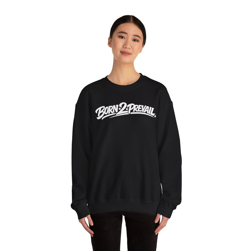 Crewneck Sweatshirt — Born 2 Prevail Script Logo (Motivational Streetwear)