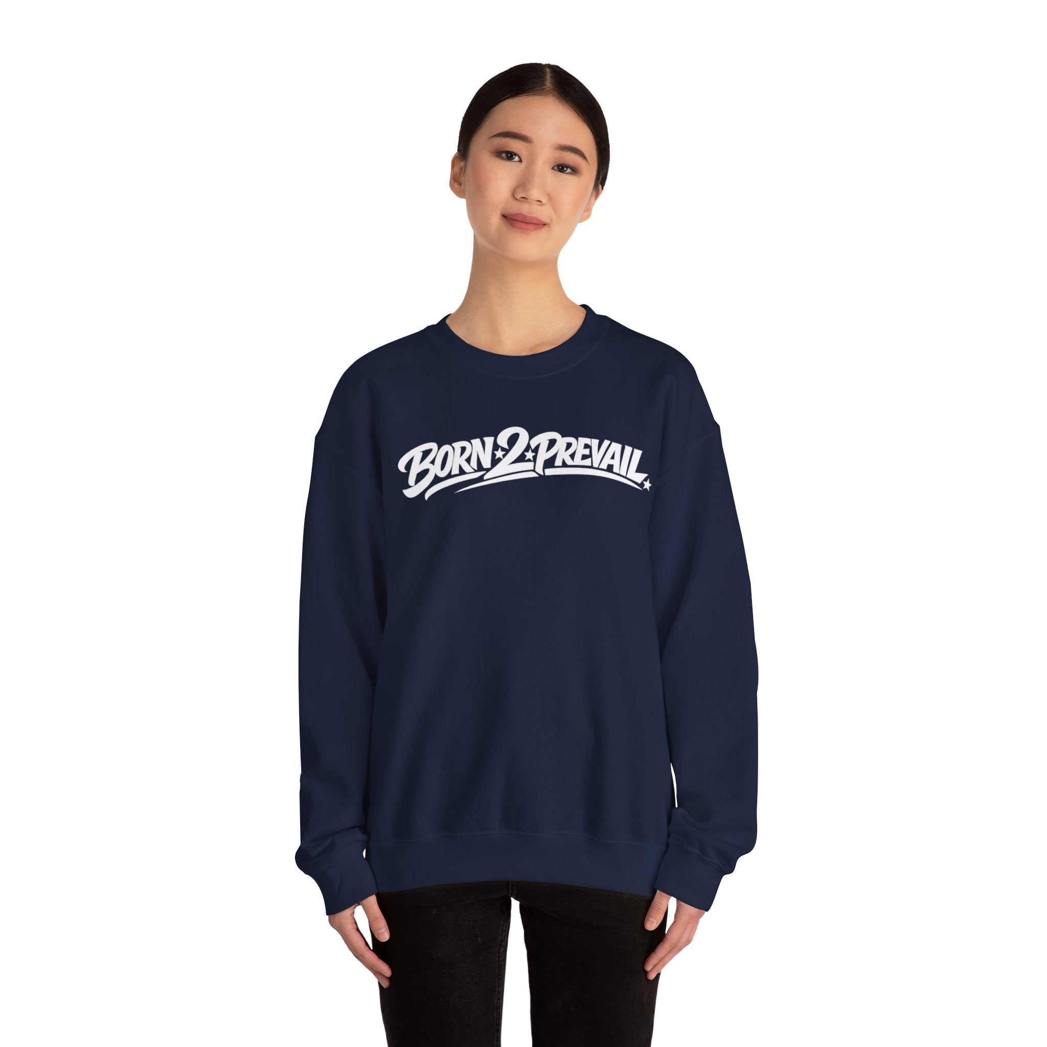 Crewneck Sweatshirt — Born 2 Prevail Script Logo (Motivational Streetwear)