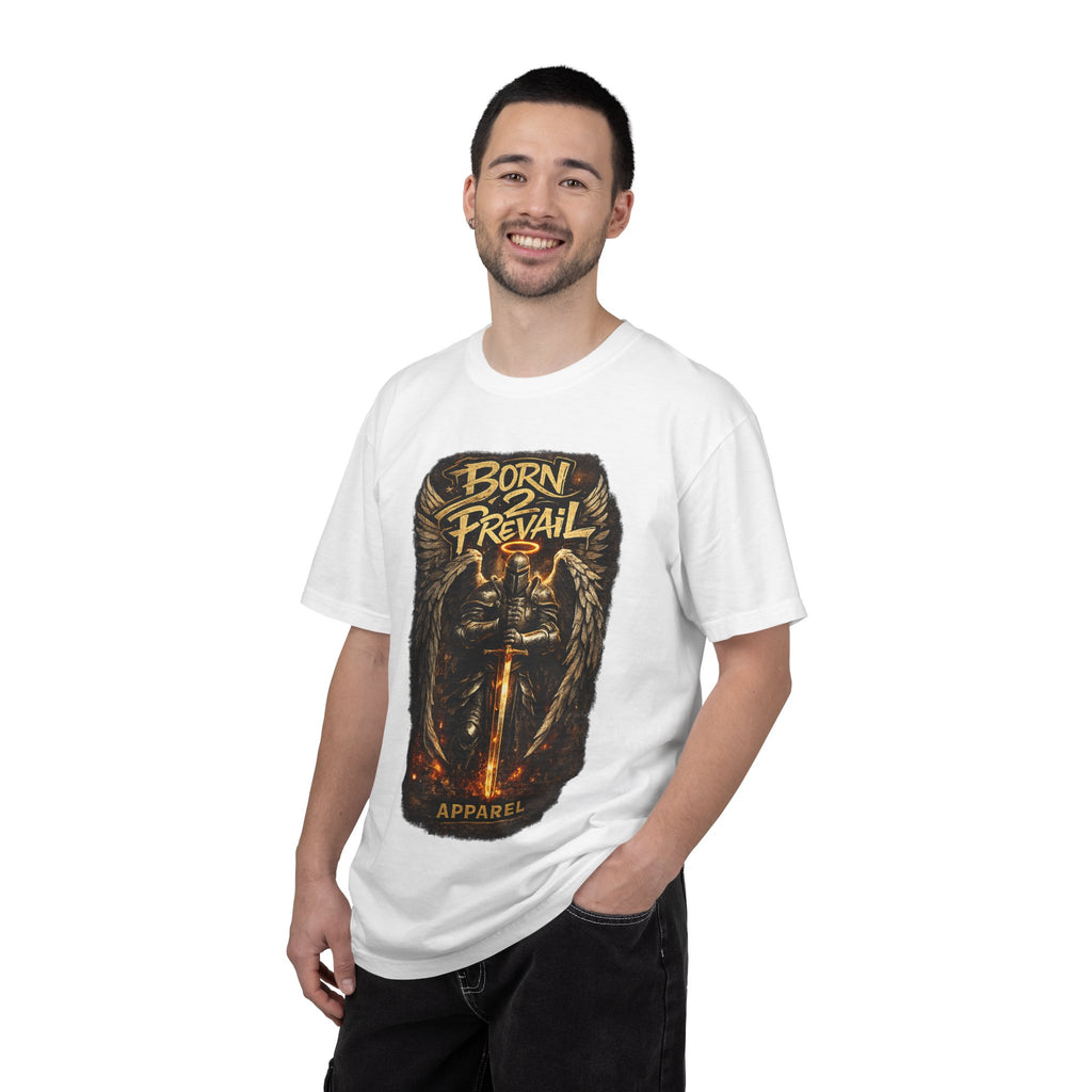 Graphic T-Shirt — 'Born to Prevail' Angel Knight Sword Design